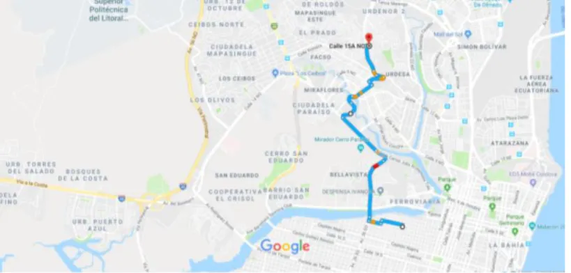Figura 5. Recorrido en automóvil 6.5 km, 16min (Google Maps, 2017).