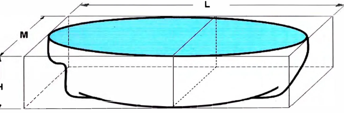 Fig. 3.5 Dimensiones principales de una embarcación  Superficie de Obra Viva: 