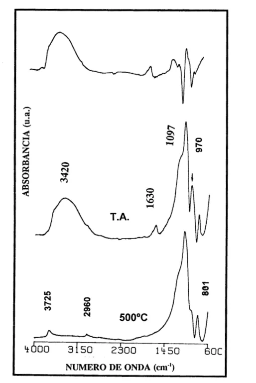 Figura 3.2.-Espectros  FTLR  de  la  calcinaciin de Si02 sol-gel “in  situ”. 