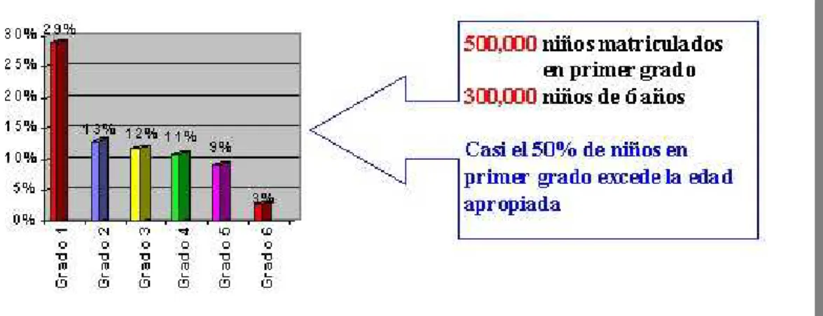 Fig. 1: Tasa de repetición por grado de escuela primaria en el 2001. 