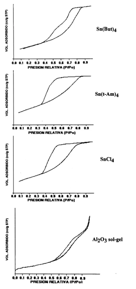 Fig. 8.-  Isotermas de adsorci6n de Sn*/A1203 sol-gel, calcinadas a  500OC. 