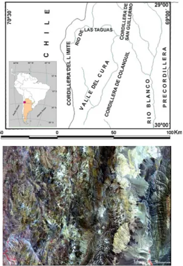 Figura 1. Mapa de ubicación y composición ASTER 321 de la  Hoja Maliman.   