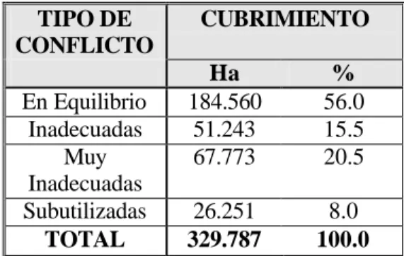 Tabla 4. Tipos de conflictos identificados en la cuenca. 