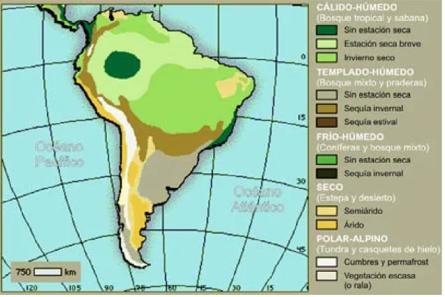 Figura 4. Mapa de clasificación de climas de América del Sur.