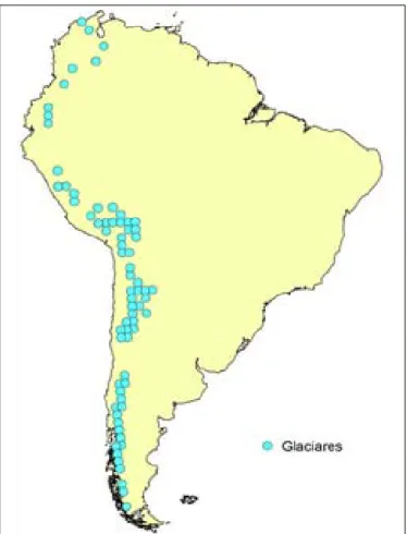 Figura 7. Mapa de distribución de glaciares en América del Sur.