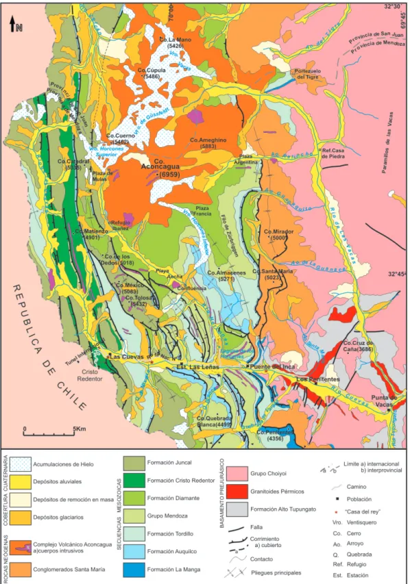 Figura 2. Mapa geológico de la región del Aconcagua (basado en Ramos y otros, 1996).