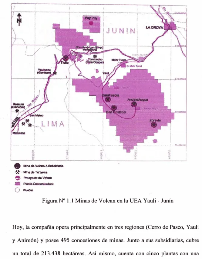 Figura N º  1.1 Minas de Volean en la UEA Yauli - Junín 