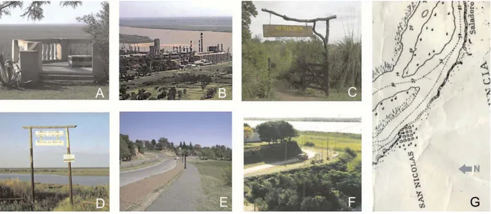 Figura 4. Algunos ejemplos del uso de la barranca en el sector urbano o periurbano del norte de la provincia de Buenos Aires:
