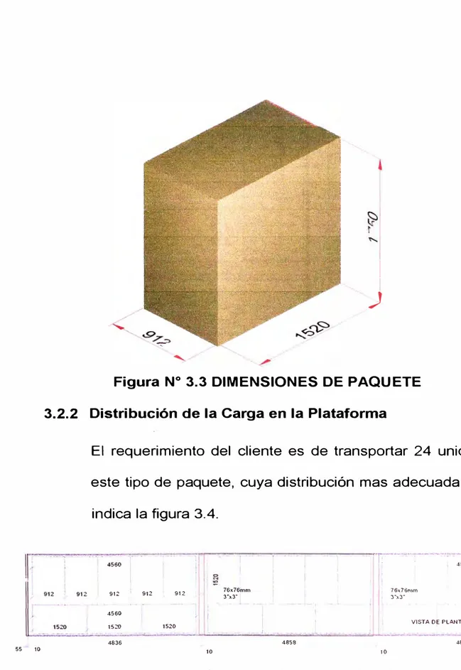 Figura N º  3.3 DIMENSIONES DE PAQUETE  3.2.2  Distribución de la Carga en la Plataforma 