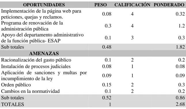 Tabla 10.   Matriz MEFE 