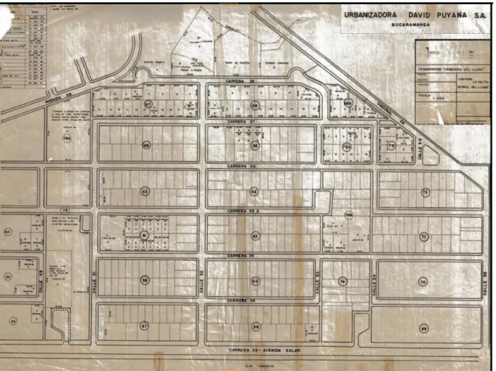 Figura 21. Plano Loteo Barrio Cabecera del Llano año 1966   Fuente: Archivo personal Néstor José Rueda Gómez 