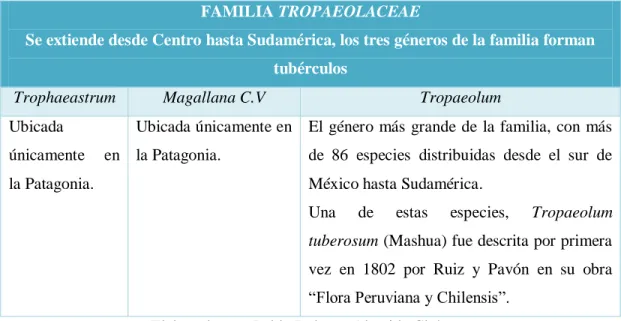 Tabla 1: Familia TROPAEOLACEAE 