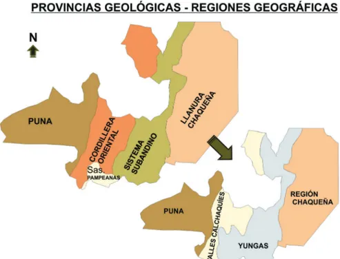 Figura 5. Distribución de la provincias geológicas en la provincia de Salta (modificado  de INTA 1995).