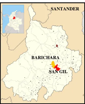 figura 1. localizacion de santander colombia figura 2. localizacion de San Gil y Barichhara en  Santander