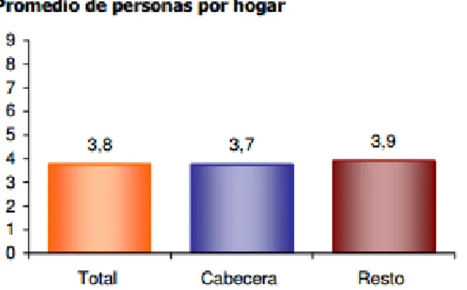 Figura 1. Promedio de personas por hogar. Tomado de “Departamento Administrativo Nacional de Estadística,  DANE, (2010)