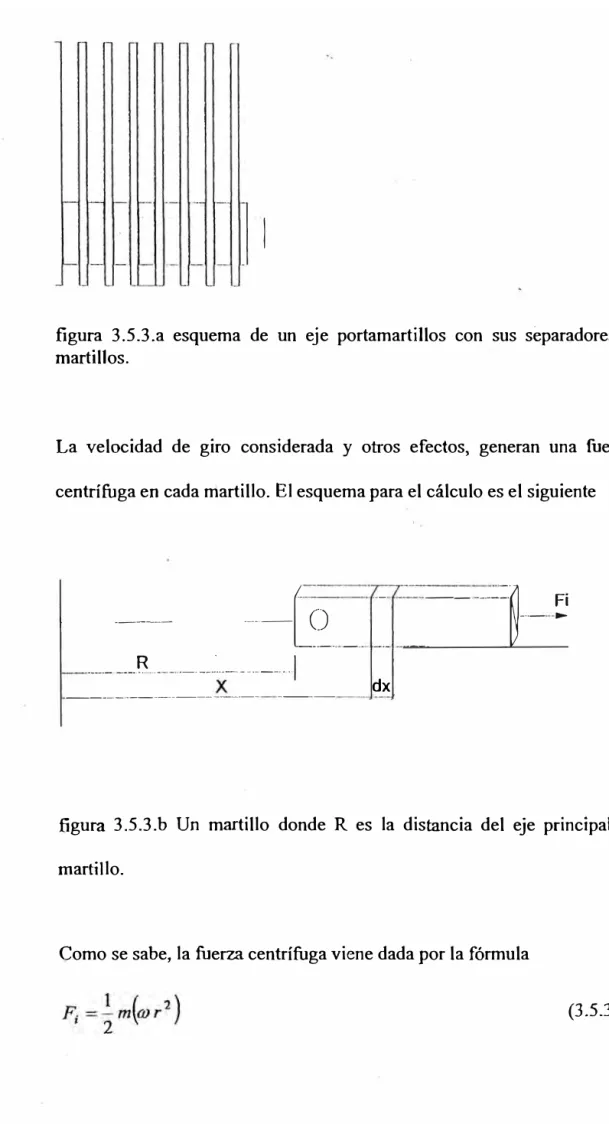 figura  3.5.3.a  esquema  de  un  eje  portamartillos  con  sus  separadores  y  martillos