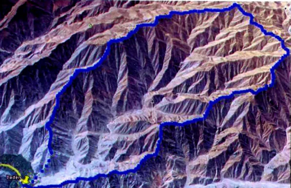 Foto 3.6. Vista satelital de la quebrada San Jeró n imo,  que confirma una escasa  cobertura  vegetal y  predomina  los  suelos  areno - limosos