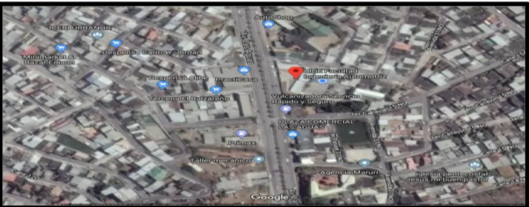 Figura 1.  Ubicación geográfica de la Universidad Internacional Sede Guayaquil (Google Maps)