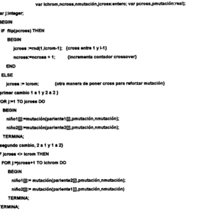 Fig. El procedimiento  crossover  implementa  crossover  simple  (punto  unico) 