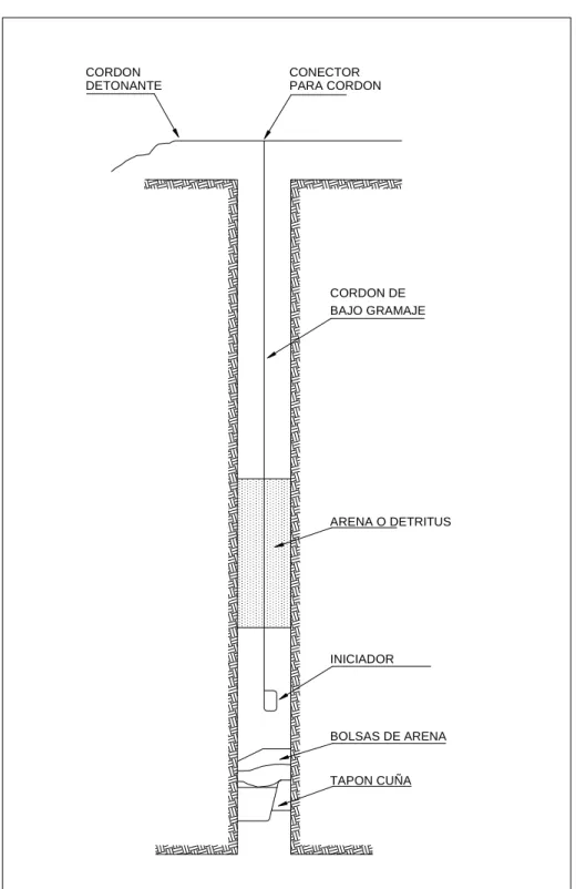 Fig. N° 1.3 DISPOSICION DE LA CARGA DENTRO DE UN TALADRO