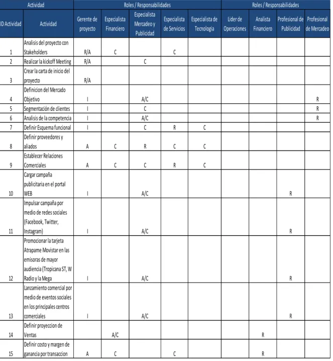 Tabla 11. Matriz RACI 