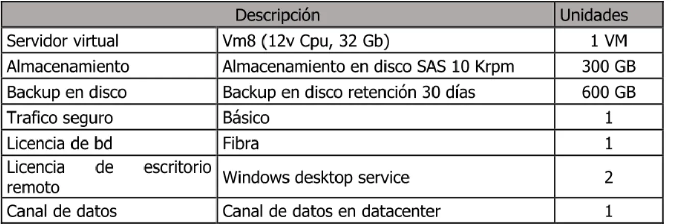 Tabla 10. Recursos Hosting. 