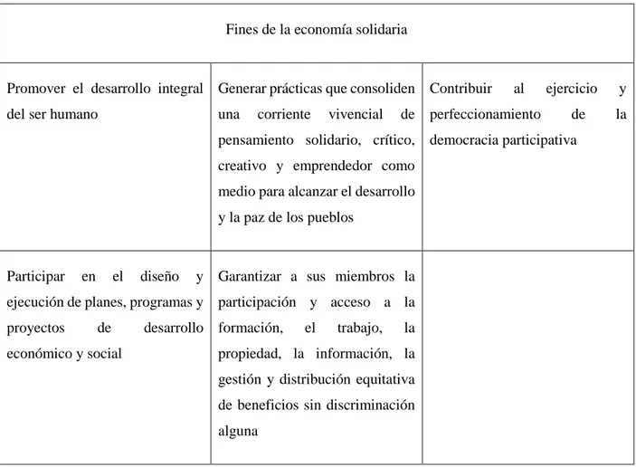 Tabla 6 Fines de la economía solidaria 