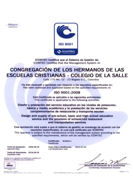 Figura 1. Certificado ISO 9001 
