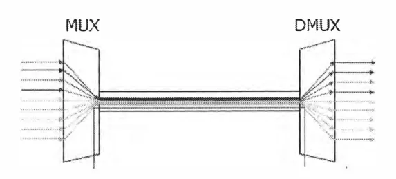 Fig.  1.37 Multiplexador y desmultiplexador DWDM 