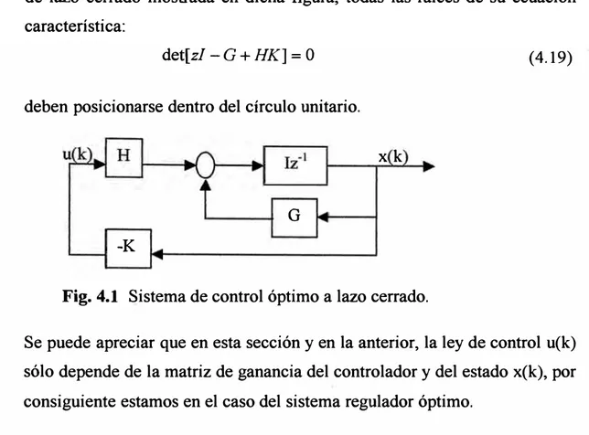 Fig. 4.1  Sistema de control óptimo a lazo cerrado. 