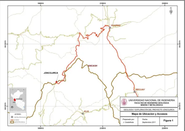 Fig. 1 Mapa de  Ubicación y acceso al proyecto Joncojirca 