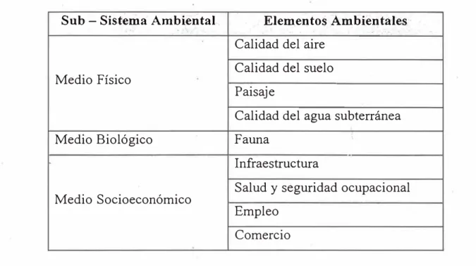 Cuadro 4.5  Identificación de elementos ambientales del proyecto 