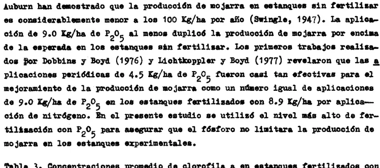 Tabla  2.  Conoentraoiones  promedio  de  olorofila  3  en  estanques  fertilisados  oon  1 1   aplioaoiones  periádioaa  de  8.9  re/ha  de  II  J 9.0  I@/&amp;  de  P  O  6  - 