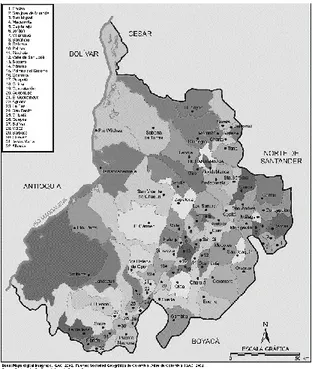 Figura 16. Mapa de división política de Santander. Sociedad Geográfica de Colombia. Mapa de  Municipios de Santander