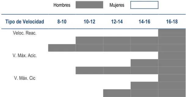 Figura  5:  Fases del desarrollo en las que se inician diferentes manifestaciones de la velocidad