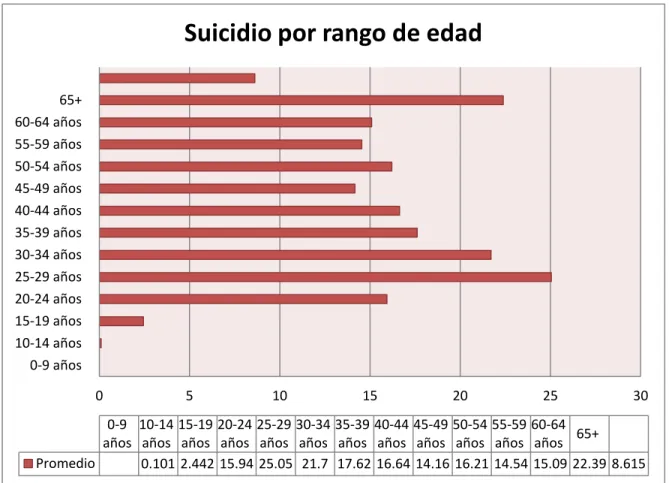 Ilustración 5 Suicidios por rango de edad 2002-2009 