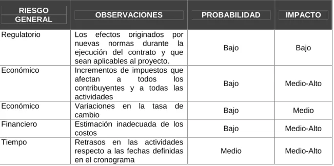 Tabla  1. Riesgos iniciales del Proyecto
