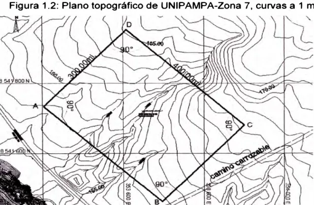 Figura 1.2: Plano topográfico de UNIPAMPA-Zona 7, curvas a  1 mi. 