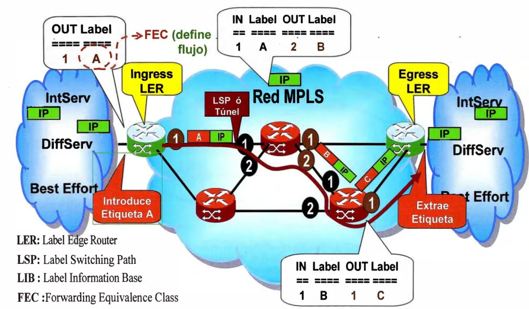 Fig. 2.3 CONFIGURACION BASICA DE UNA RED MPLS 