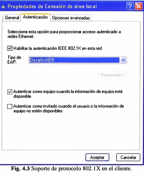 Fig. 4.3  Soporte de protocolo 802. IX en el cliente. 