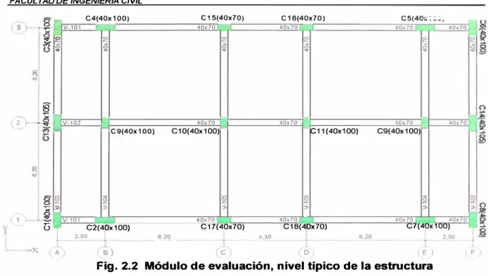 Fig. 2.2  Módulo de evaluación, nivel típico de la estructura 