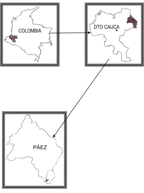 Ilustración 1: Mapa Localización de la región en el Cauca y Colombia