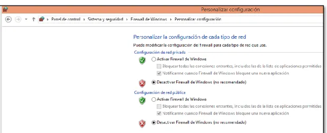 Figura 37: Configuración de red - Firewall de Windows  