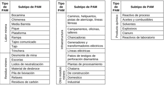 Tabla 4.1 Clasificación de PAM por tipo y subtipo 