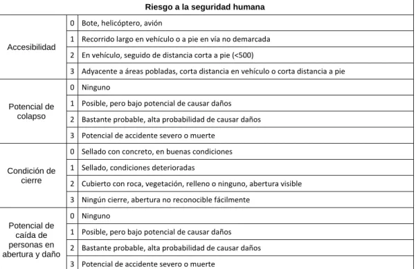 Tabla 4.2 Categoría de riesgos considerados en la evaluación de un PAM 