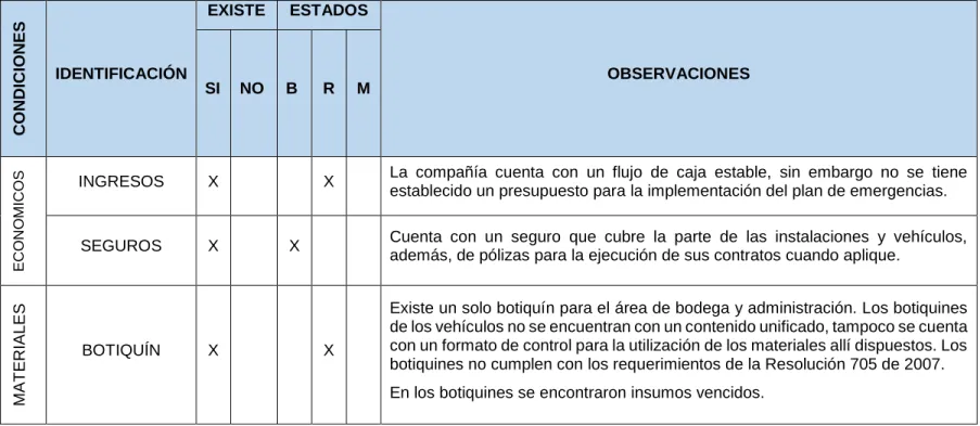 Tabla 3. Diagnostico preliminar. 