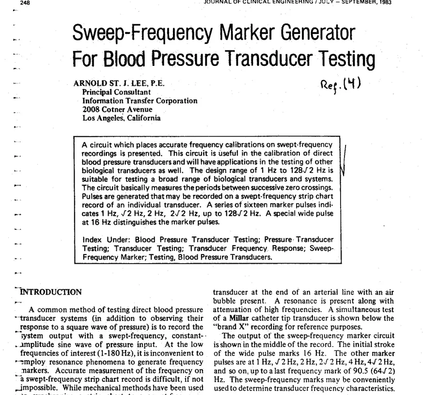 Figure  1  showqa typical  application  of  the sweep  Trequency  marker  generator  in  blood  pressure  trans- 