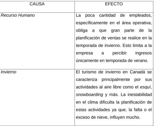 Cuadro 1. Causas y efectos que originan el problema. 