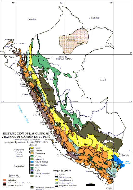 Figura 1.14.- Principales yacimientos carboníferos del Perú.