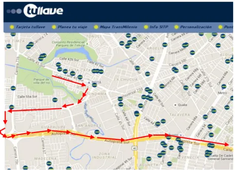 Figura 5. Puntos de recarga zona inicial de la ruta C31 